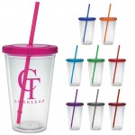 16 Oz. Carnival Cup w/Colored Straw & Colored Lid with Logo