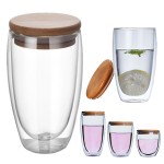 Double-wall Borosilicate Glass Cup With Bamboo Lid Custom Printed
