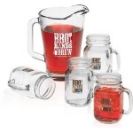 Glass Pitcher & Handled Jar Set with Logo