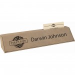 Customized 10 1/2" Light Brown Laser Engraved Leatherette Desk Wedge with Business Card Holder