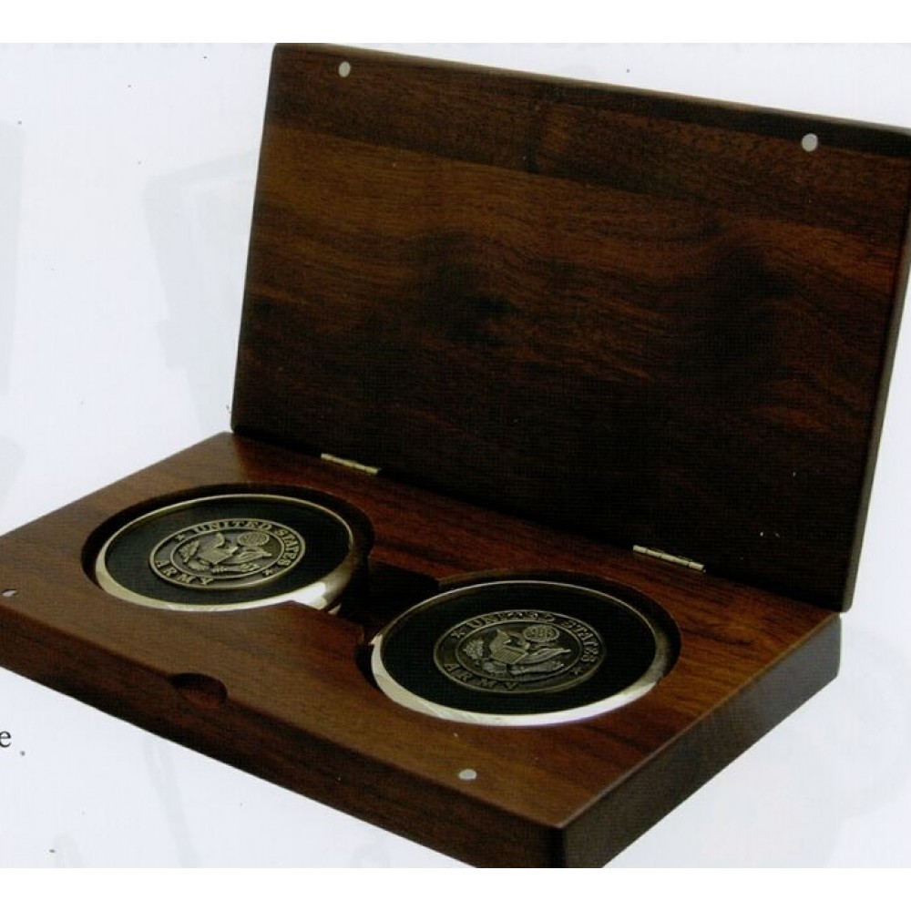 Solid Walnut Case w/ 4 Coasters & Gift Box with Logo