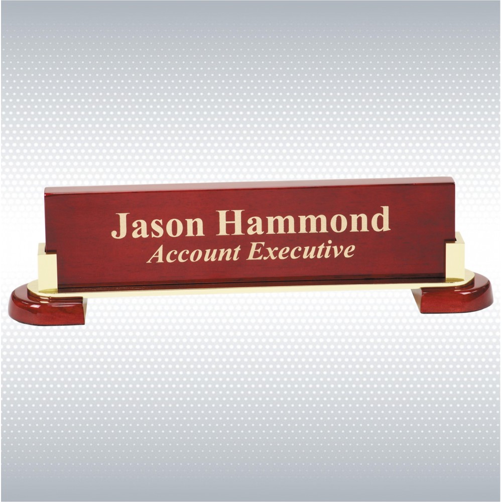 12 1/2" x 3 1/4" Rosewood Piano Finish and Metal Name Bar with Logo