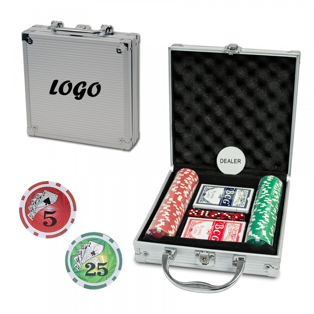 Personalized Poker Chips Set with Aluminum Chip Case - 100 6 Stripe Chips