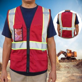 Personalized 3C Products Non-ANSI, Red Safety Vest with Multi Pockets