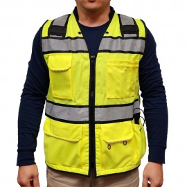 FAA Drone Pilot Safety Vest High Visibility Yellow reflective Strips &  pockets