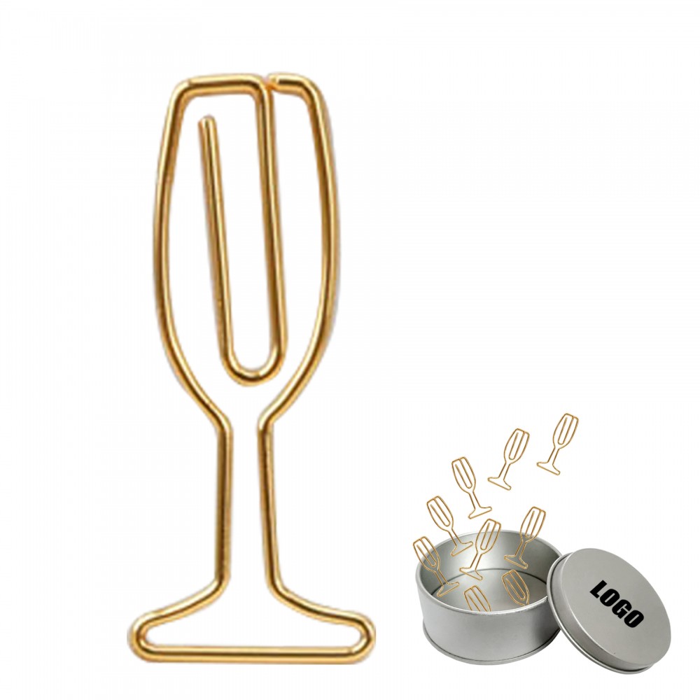 Logo Branded Champagne Glass Paper Clips in Tin Box