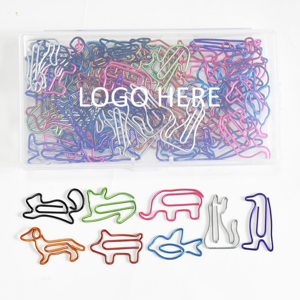 Animal Shaped Paper Clips In Clear Box 60 pieces with Logo