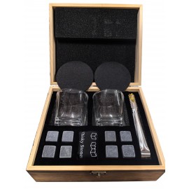Personalized Whiskey Square Glass and Natural Stones Gift Set
