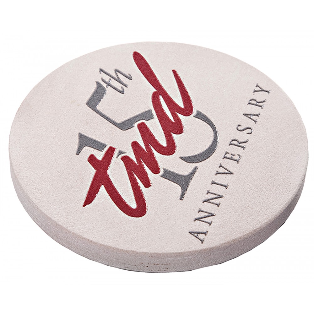 Logo Branded Natural Beige Sandstone Round Coasters (Set of 4)