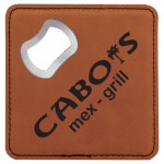 Leatherette Square Coasters w/bottle opener (4") with Logo