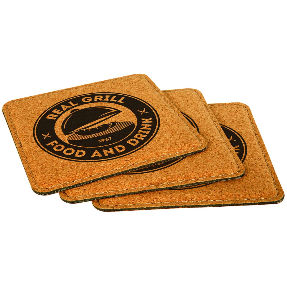 Cork Coaster with Stitching (4" x 4") with Logo