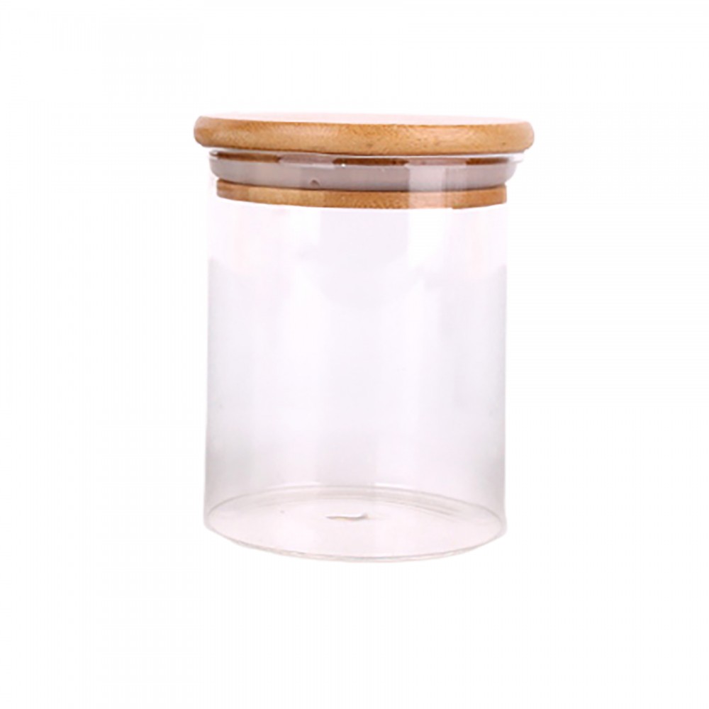 8 oz Clear Glass Borosilicate Jar with Bamboo Silicone Sealed Lid