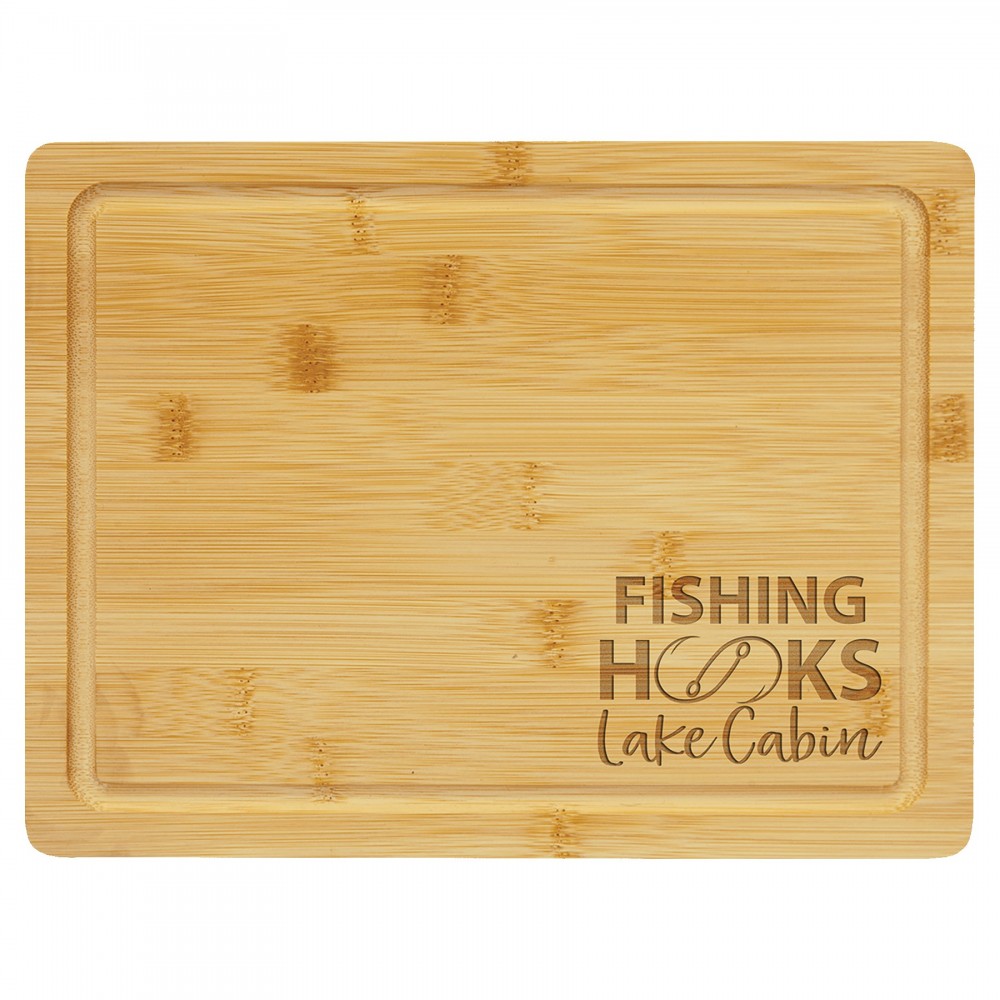 Logo Branded 11 1/2" x 8 3/4" Bamboo Cutting Board with Drip Ring