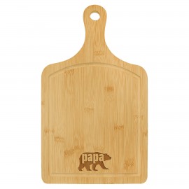 15 1/2" x 9" Bamboo Cutting Board Paddle Shape with Drip Ring with Logo