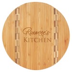 Personalized 9 3/4" Round Bamboo Cutting Board with Butcher Block Inlay