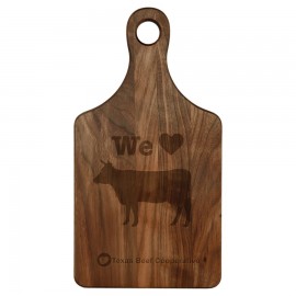 13 1/2" x 7" Walnut Paddle Shape Cutting Board with Logo