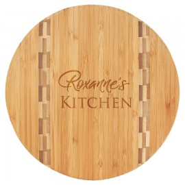 Custom 9 3/4" Round Bamboo Cutting Board with Butcher Block Inlay