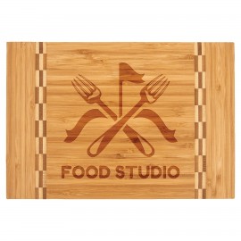 12" x 8 1/4" Bamboo Cutting Board with Butcher Block Inlay with Logo