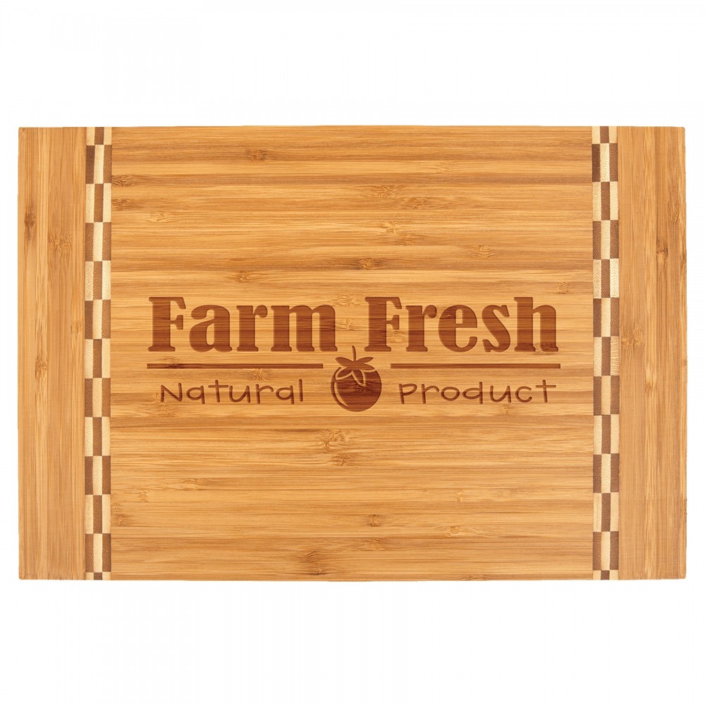 Custom 15" x 10 1/4" Bamboo Cutting Board with Butcher Block Inlay