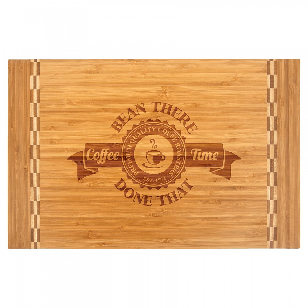 18 1/4" x 12" Bamboo Cutting Board with Butcher Block Inlay with Logo