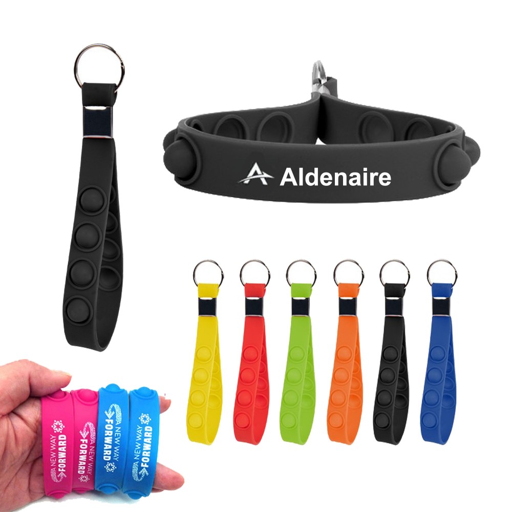 Innovative Silicone Push Pop Keychain with Wrist Strap Custom Imprinted