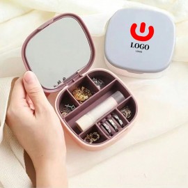 Custom Imprinted Mini Travel Jewelry Box Rings Earrings Organizer With Mirror