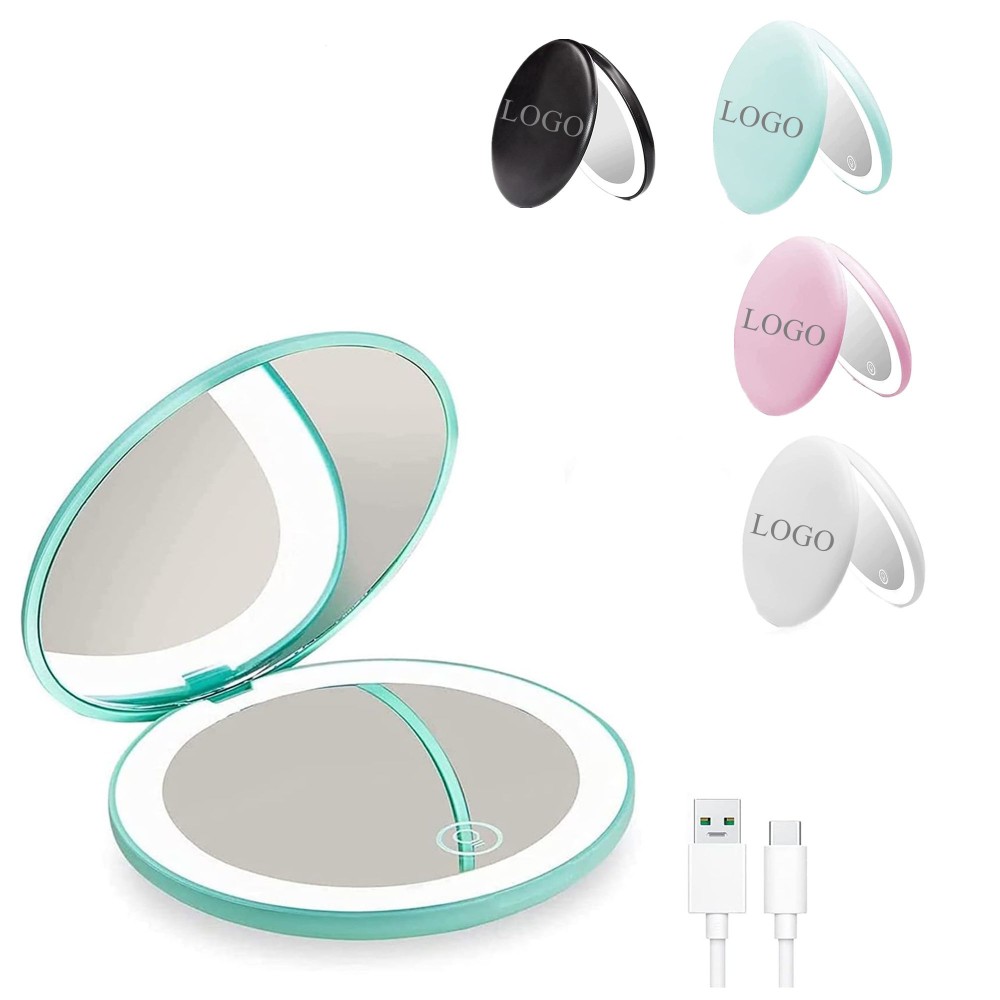 USB Rechargeable Led Travel Makeup Mirror Custom Imprinted