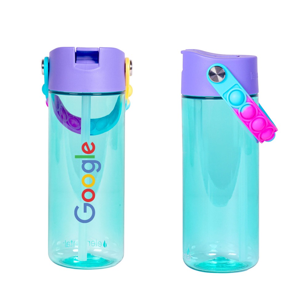 18oz. Splash Pop Fidget Bottle with Drinking Spout and Straw with Logo