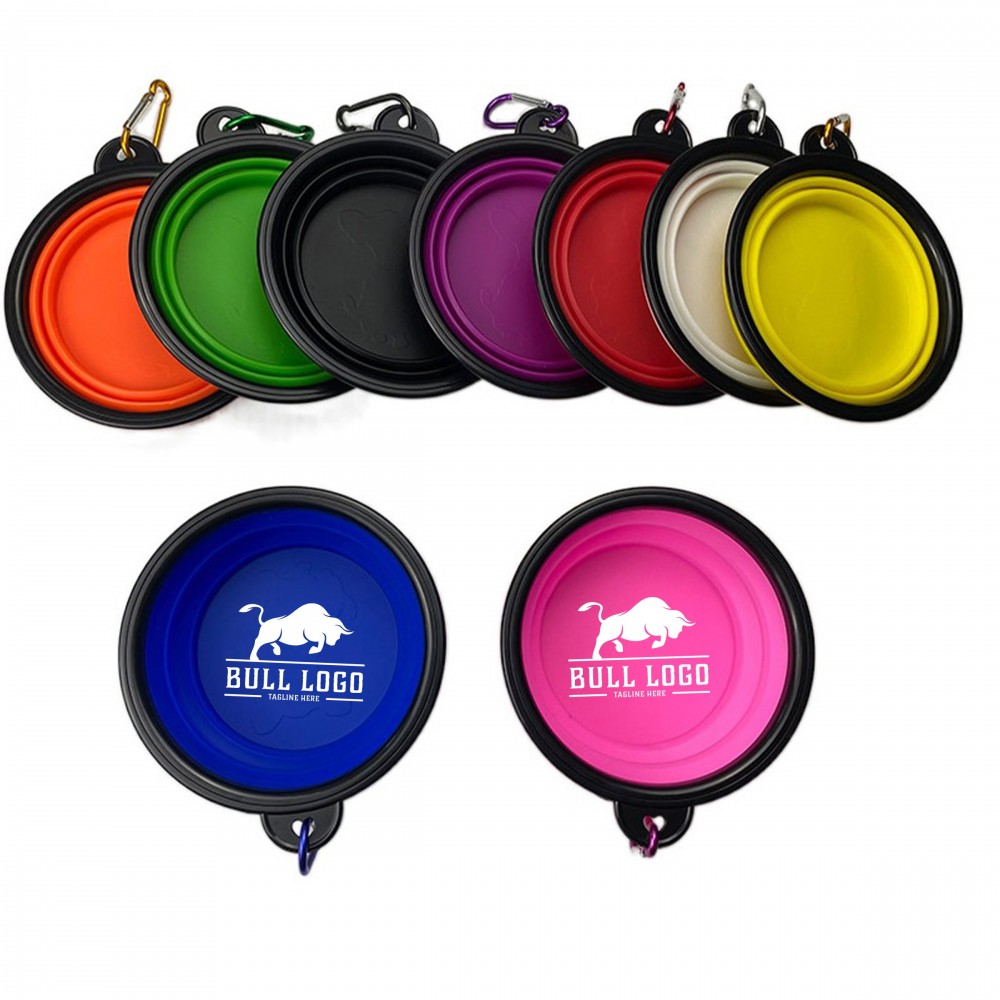 Personalized Colorful Collapsible Dog Bowl With Carabiner