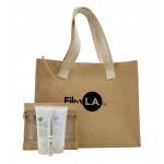 Aloe Up Jute Beach Bag with White Collection Sunscreen Logo Branded