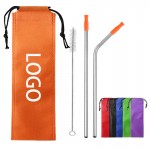 Custom Printed Stainless Steel Metal Straws w/Storage Bag & Cleaning Brush