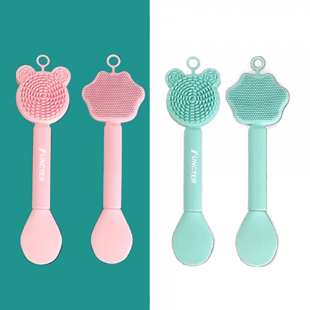 Custom Printed 2 In 1 Silicone Facial Cleansing Scrubber Face Mask Brush for Mud, Clay, Mixed Skin Care Tool Set