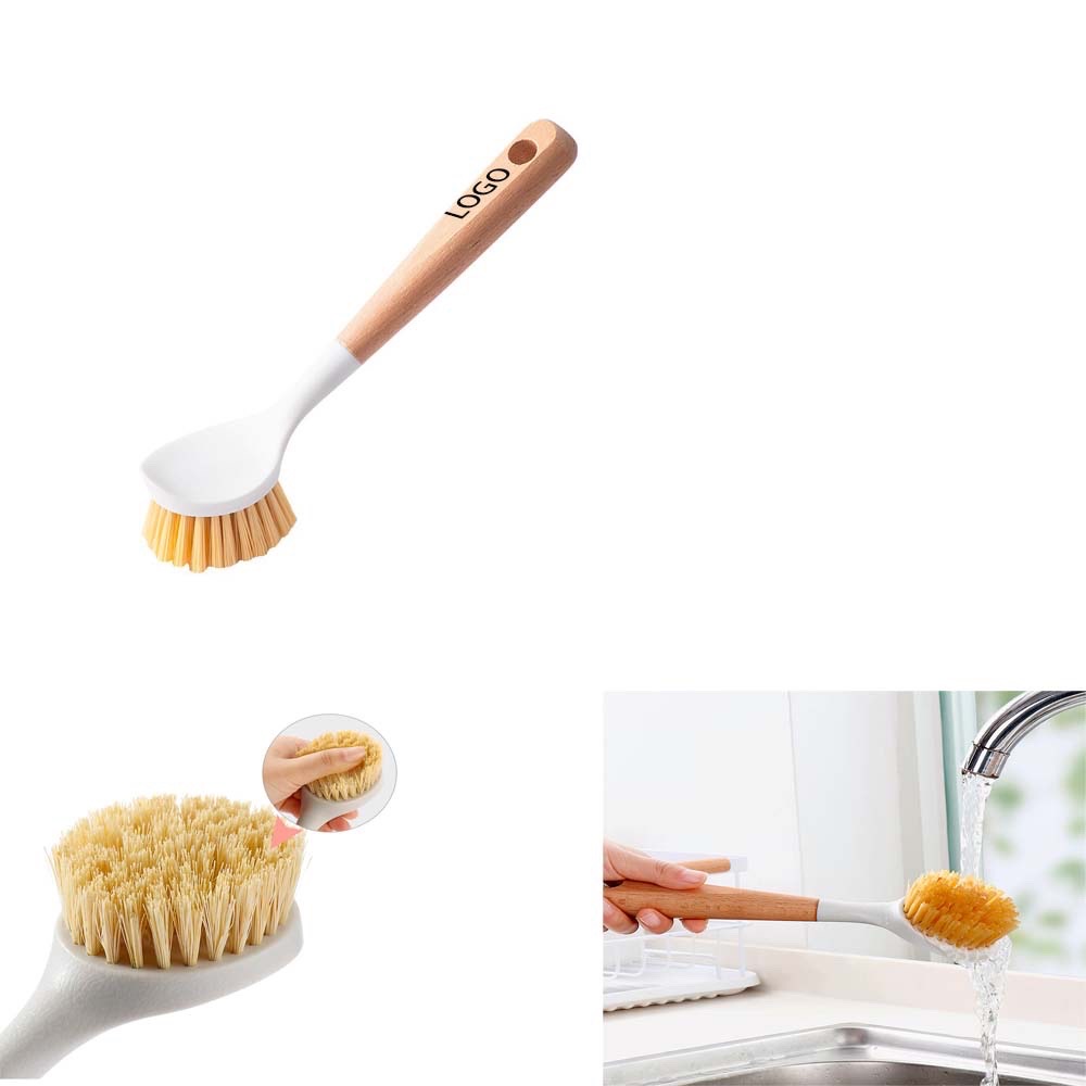 Logo Branded Nylon Dish Brush W/ Wooden Handle