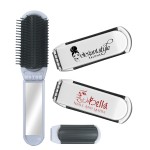 Logo Branded Folding Hair Brush & Mirror Set - One Color