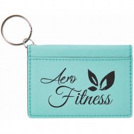 4.25" x 3" Teal Leatherette ID Holder/Keychain Custom Printed