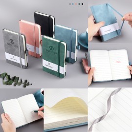 A7 Pocket Notebook Soft Touch Journal College Ruled Journal w/Pen Loop Elastic Closure Lined Note with Logo