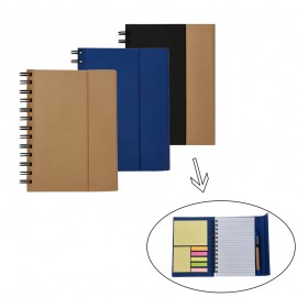 Lined Spiral Notebook Kraft Paper Cover Notepad With Pen In Holder & Sticky Notes 5"x7" with Logo