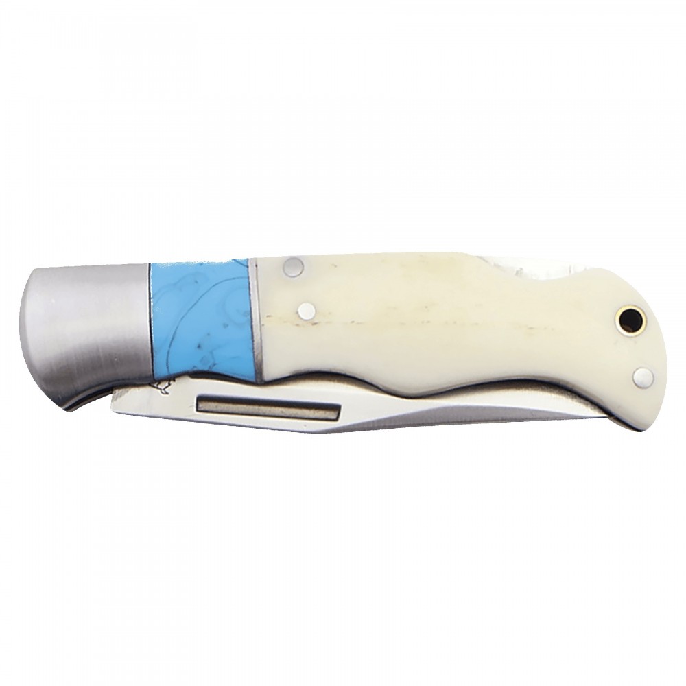 4" Blue/Bone Folding Knife with Logo