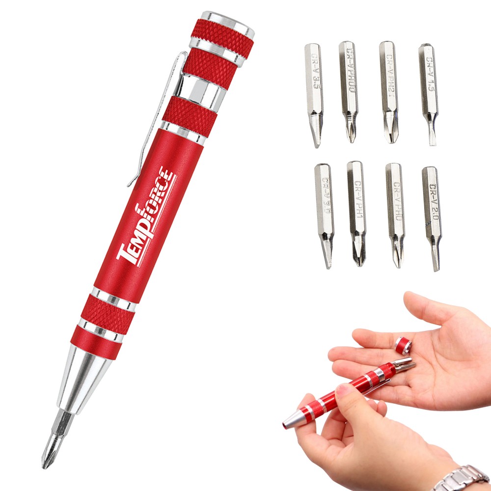 8 in 1 Aluminum Screwdriver with Logo