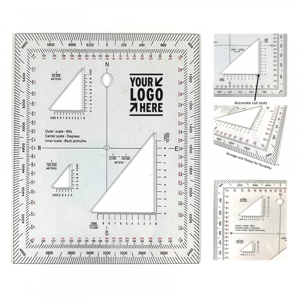 Customized 5 x 5 Inches Portable Military Scale and Protractor