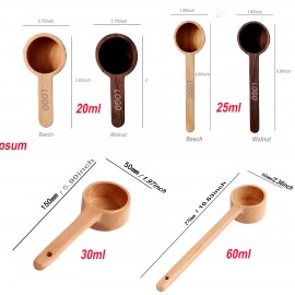 Wooden Coffee Bean Spoon in Walnut Beech 20ml (Flat Base) with Logo