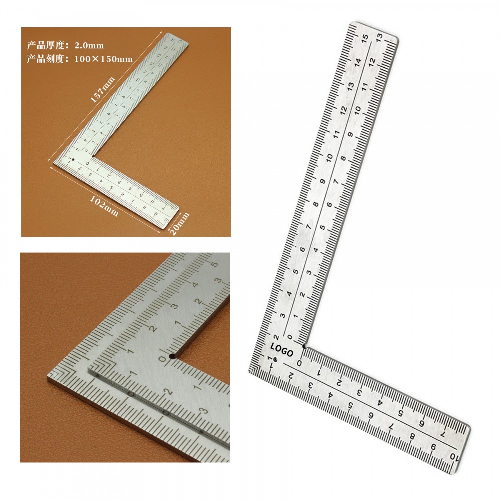 4 inch by 6 inch Stainless Steel L Shaped Ruler with Logo