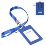 Personalized 3 Pockets PU Leather Card Holder Lanyard