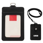 PU Lanyard 3 Pockets PU Leather Card Holder with Logo