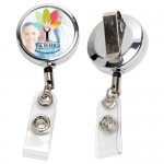 "Dublin Chrome" Full-Color Solid Metal Retractable Badge Reel & Badge Holder with Logo