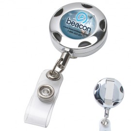 Customized "Tiffin" Round Chrome Solid Metal Sport Retractable Badge Reel & Badge Holder