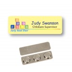 Name Badge - White plastic, 1 X 3 inches with Logo