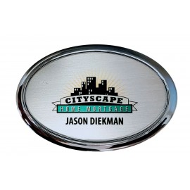 Custom Silver Framed Oval Name Badge w/Full Color Imprint & Personalization (2 3/4" x 1 7/8")