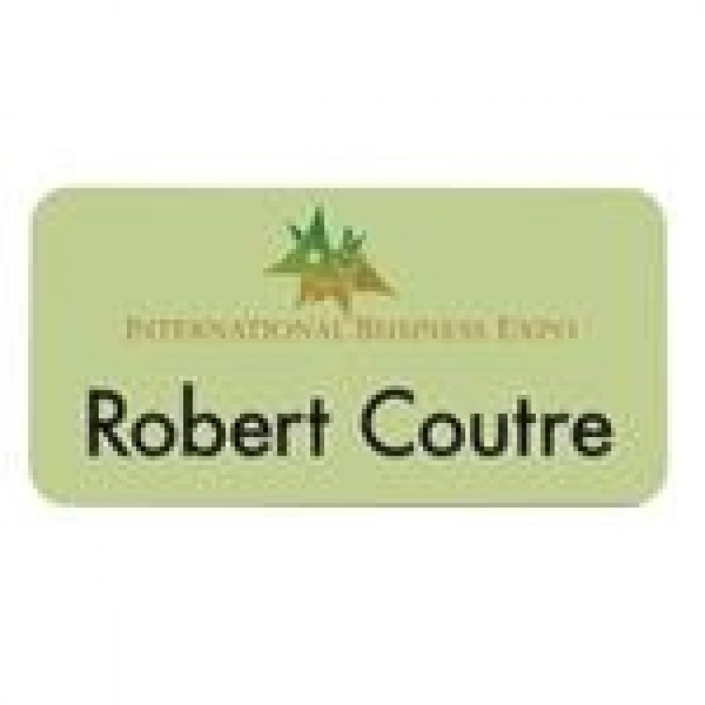 3" x 1-1/2" Plastic Badge, Full-Color and Engraved Imprint with Logo