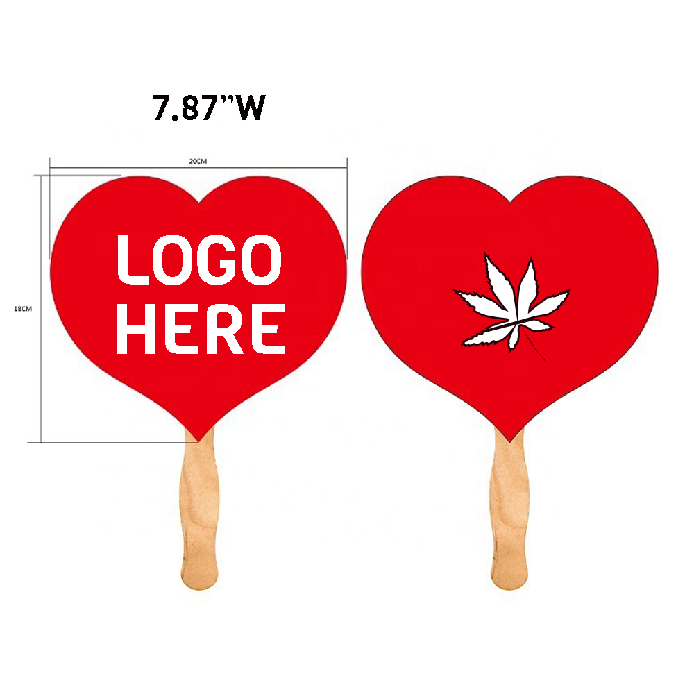 Full Color Imprint Heart Sandwiched Hand Fan (2 Side) with Logo